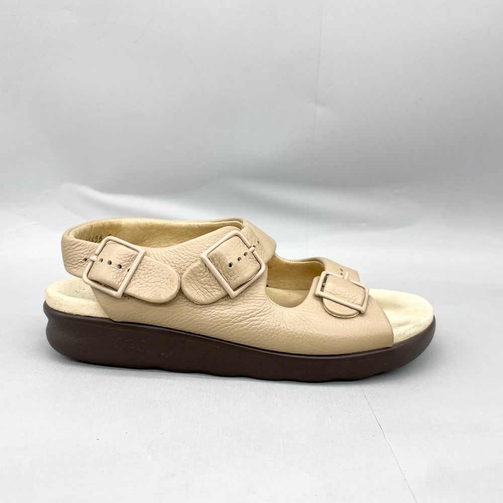 SAS Womens 8 W Relaxed Comfort Sandals Shoes Beige Leather Walking Casual Boho